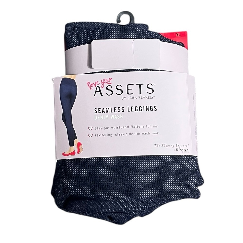 Assets by Spanx Love Your Assets Seamless Leggings in a dark denim wash.